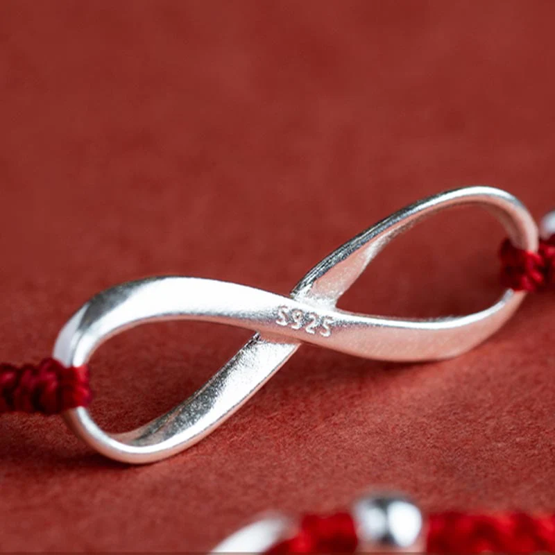 Buddha Stones 925 Srebro Sterlingowe Endless Knot Protection Luck Bransoletka z czerwonego sznurka Anklet - Image 16