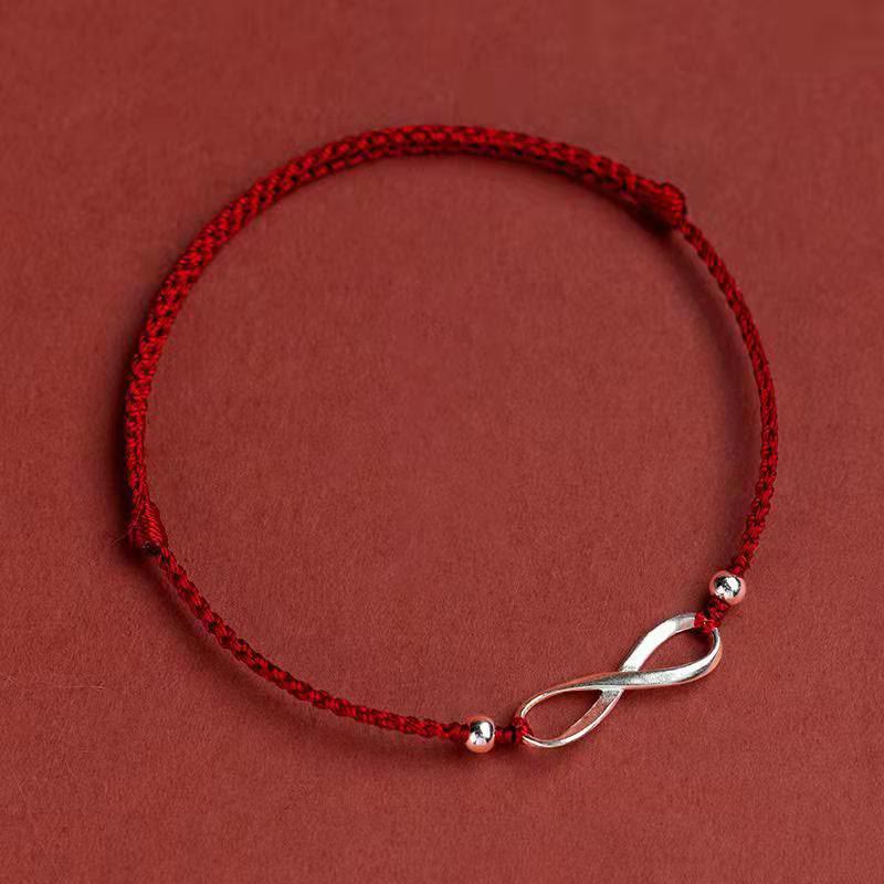Buddha Stones 925 Srebro Sterlingowe Endless Knot Protection Luck Bransoletka z czerwonego sznurka Anklet - Image 17