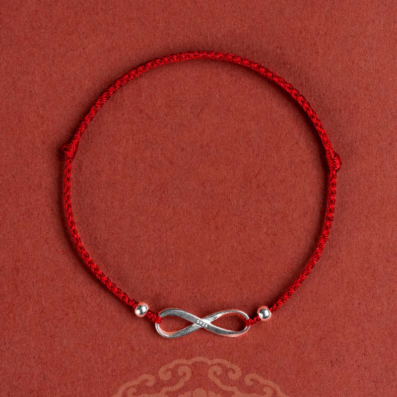 Buddha Stones 925 Srebro Sterlingowe Endless Knot Protection Luck Bransoletka z czerwonego sznurka Anklet - Image 18