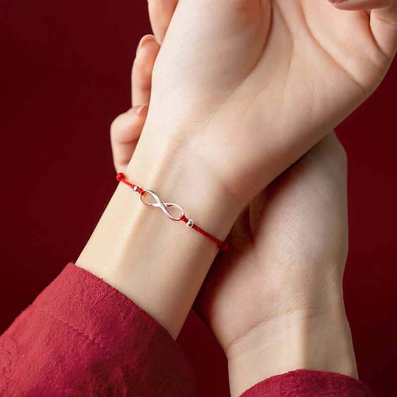 Buddha Stones 925 Srebro Sterlingowe Endless Knot Protection Luck Bransoletka z czerwonego sznurka Anklet - Image 19