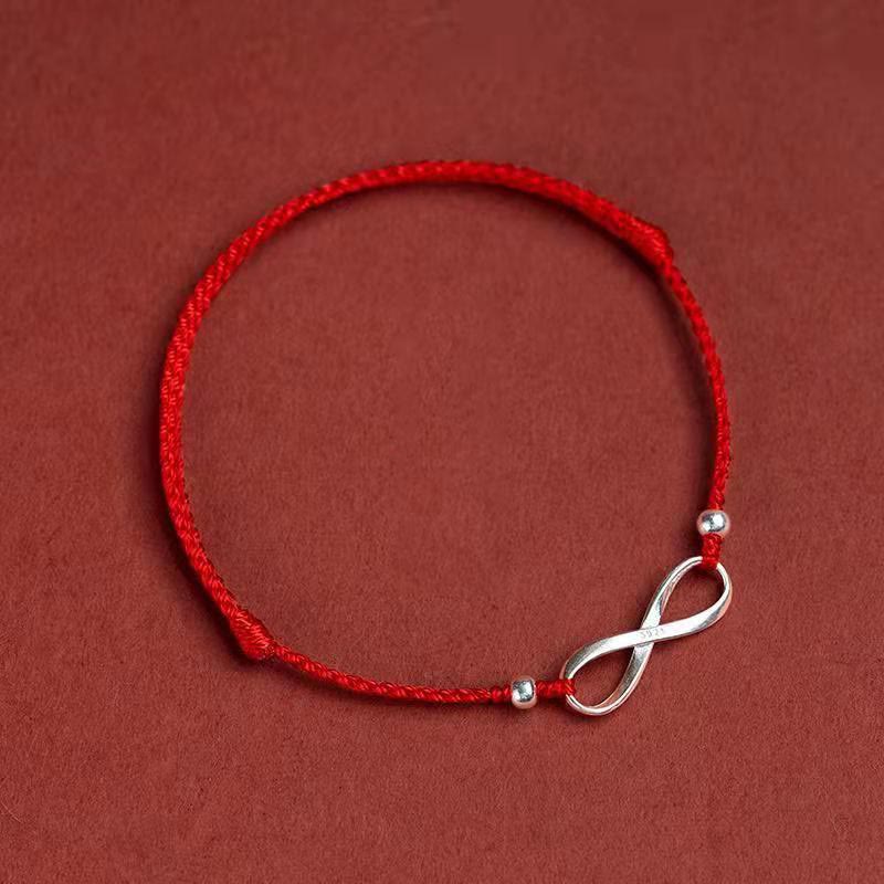 Buddha Stones 925 Srebro Sterlingowe Endless Knot Protection Luck Bransoletka z czerwonego sznurka Anklet - Image 3