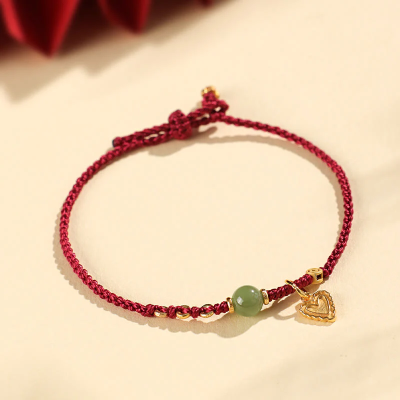 Buddha Stones 925 Srebro Sterlingowe Koralik Jade Hetian Miedziana Moneta Miłość Serce Charm Bransoletka Szczęścia - Image 11