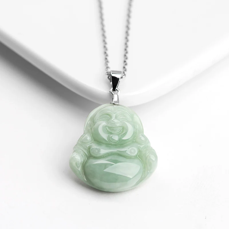 Naszyjnik z Buddha Stones z jadeitu, błogosławieństwem i śmiejącym się Buddą, wykonany ze stali tytanowej - Image 4