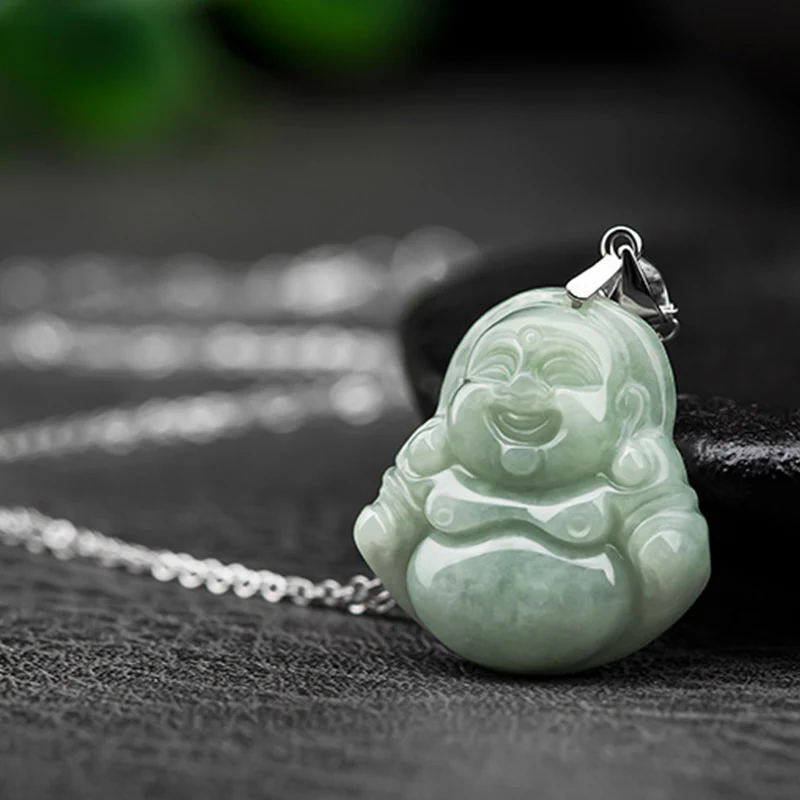 Naszyjnik z Buddha Stones z jadeitu, błogosławieństwem i śmiejącym się Buddą, wykonany ze stali tytanowej - Image 6
