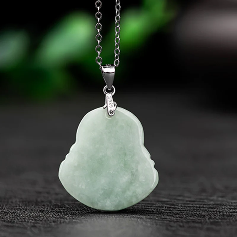 Naszyjnik z Buddha Stones z jadeitu, błogosławieństwem i śmiejącym się Buddą, wykonany ze stali tytanowej - Image 7