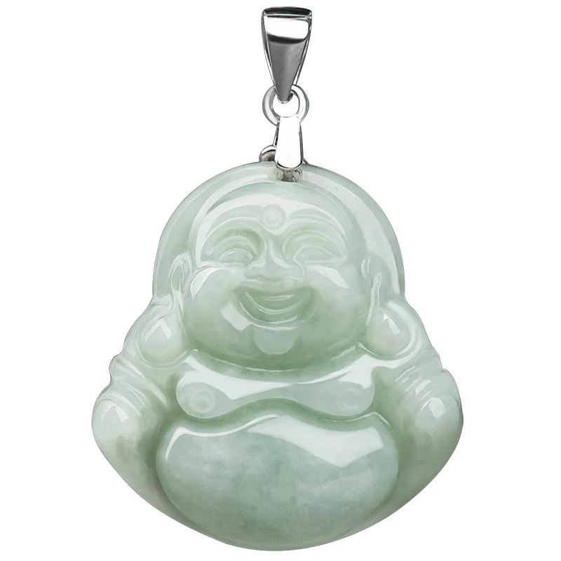 Naszyjnik z Buddha Stones z jadeitu, błogosławieństwem i śmiejącym się Buddą, wykonany ze stali tytanowej - Image 8