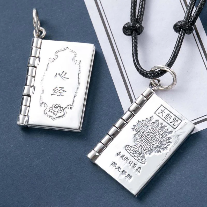Buddha Stones 990 Srebro Sterling Sutra Serca Wielkie Współczucie Shurangama Mantra Lotus Vajra Naszyjnik Wisiorek Pokoju