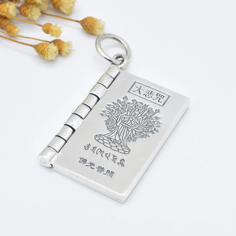 Buddha Stones 990 Srebro Sterling Sutra Serca Wielkie Współczucie Shurangama Mantra Lotus Vajra Naszyjnik Wisiorek Pokoju - Image 9
