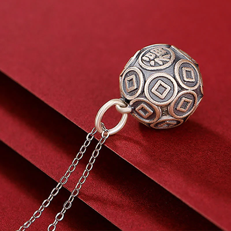 Buddha Stones 990 Srebro Sterlingowe Fu Charakter Miedziana Moneta Szczęście Fortuna Naszyjnik Łańcuch Wisiorek - Image 4