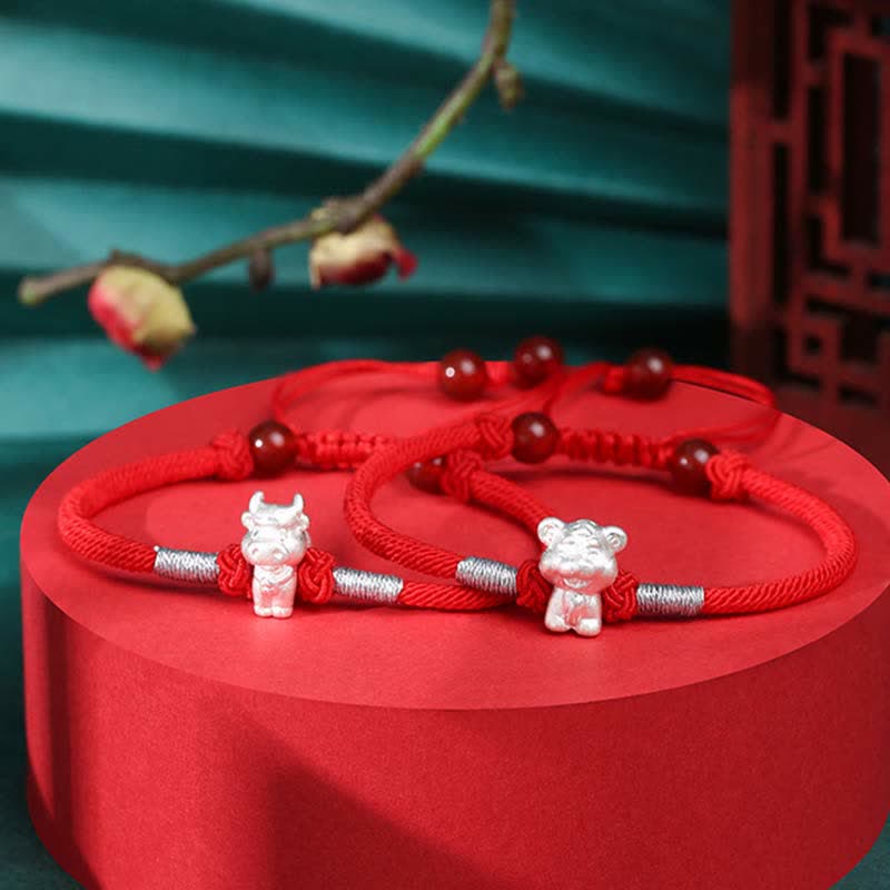 Buddha Stones 999 Srebro Sterling Chiński Zodiak Szczęście Siła Bransoletka z Czerwonego Sznurka - Image 19