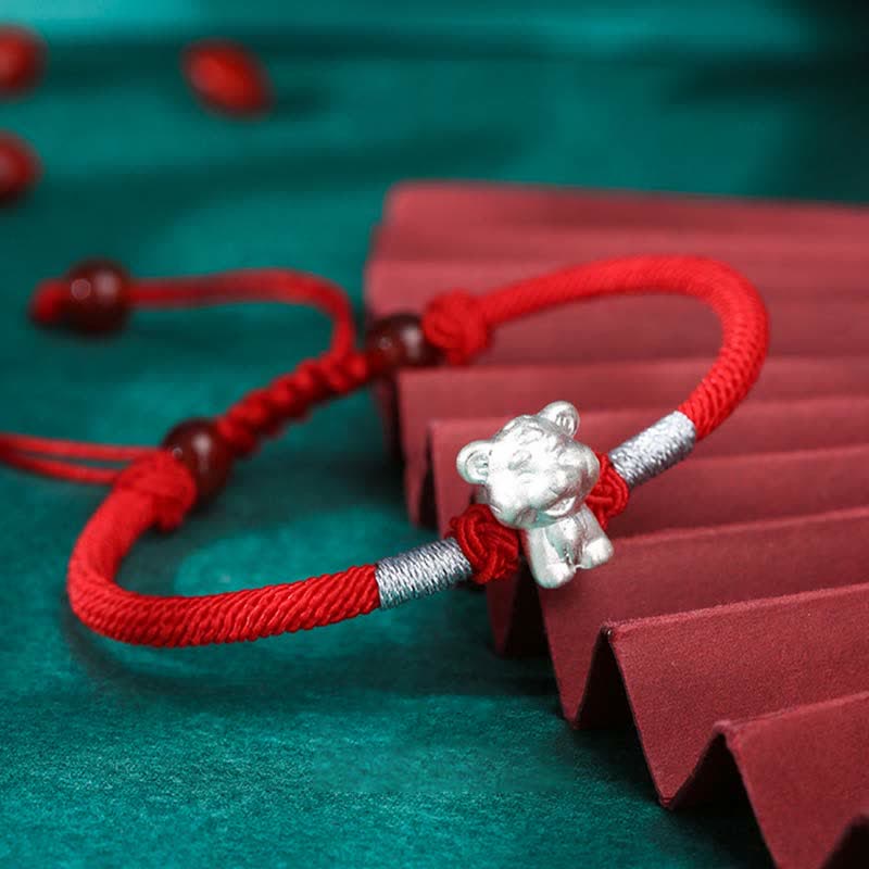 Buddha Stones 999 Srebro Sterling Chiński Zodiak Szczęście Siła Bransoletka z Czerwonego Sznurka - Image 8
