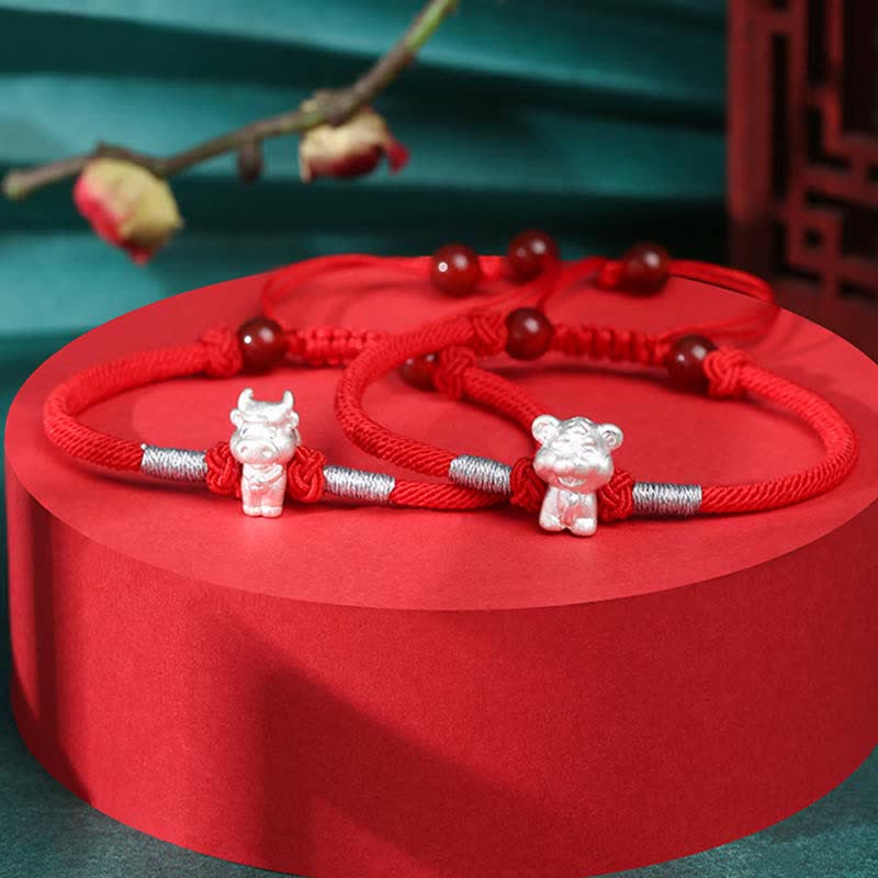 Buddha Stones 999 Srebro Sterling Chiński Zodiak Szczęście Siła Bransoletka z Czerwonego Sznurka - Image 9