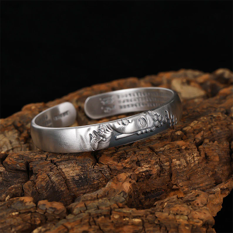 Buddha Stones 999 Srebro Sterling Głowa Buddy Serce Sutra Bransoletka Spokój - Image 3