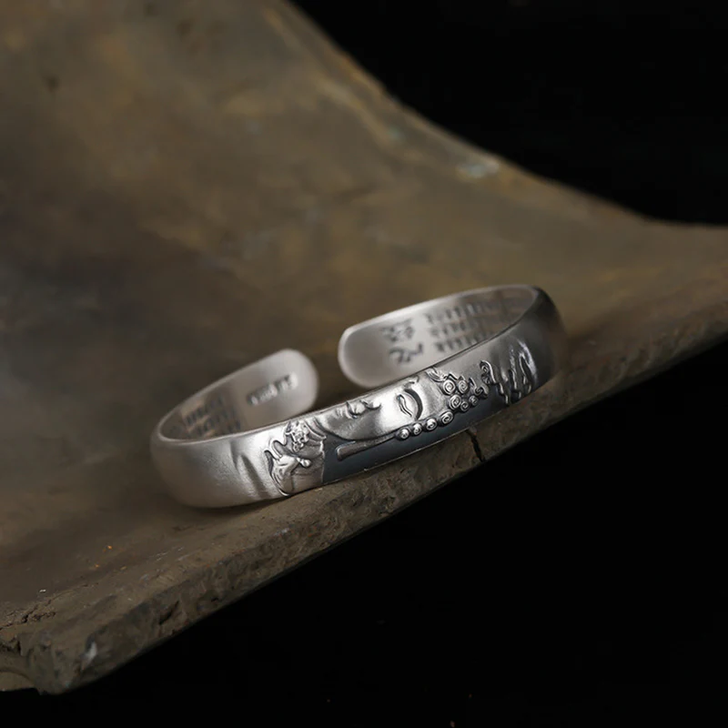 Buddha Stones 999 Srebro Sterling Głowa Buddy Serce Sutra Bransoletka Spokój - Image 4