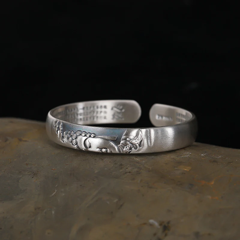 Buddha Stones 999 Srebro Sterling Głowa Buddy Serce Sutra Bransoletka Spokój - Image 7