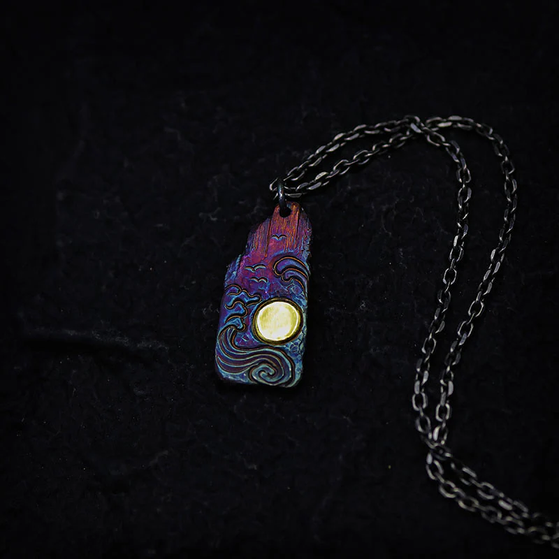 Buddha Stones 999 Srebro Sterlingowe 24k Złoto Fale Słoneczne Naszyjnik Wisiorek Równowaga - Image 3