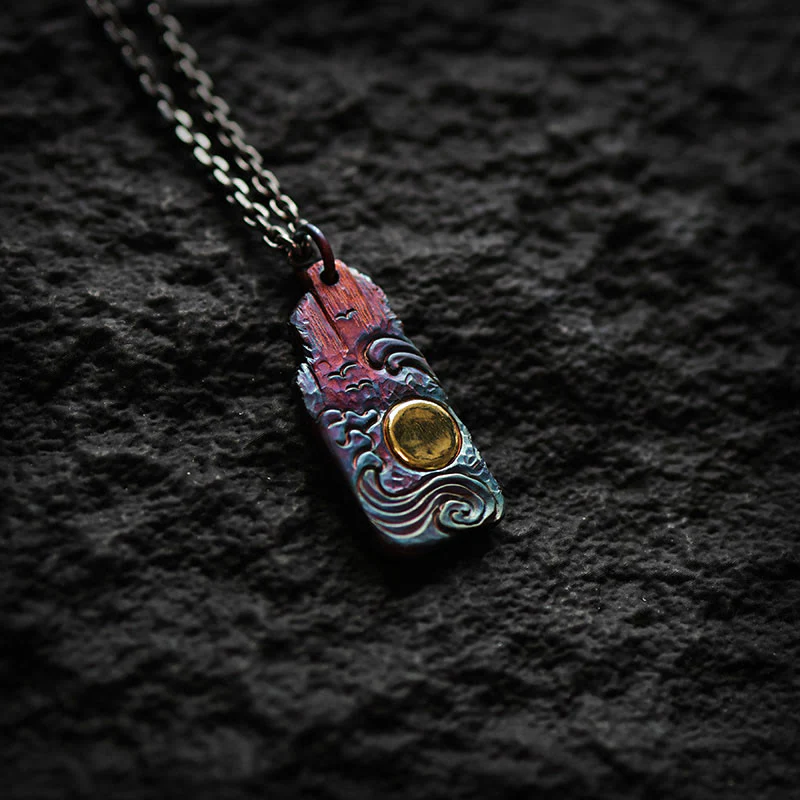 Buddha Stones 999 Srebro Sterlingowe 24k Złoto Fale Słoneczne Naszyjnik Wisiorek Równowaga - Image 5