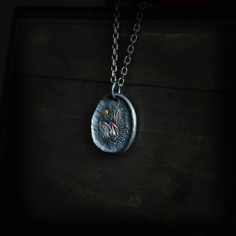 Buddha Stones 999 Srebro Sterlingowe 24k Złoto Żuraw Pomyślne Chmury Równowaga Naszyjnik Wisiorek - Image 4
