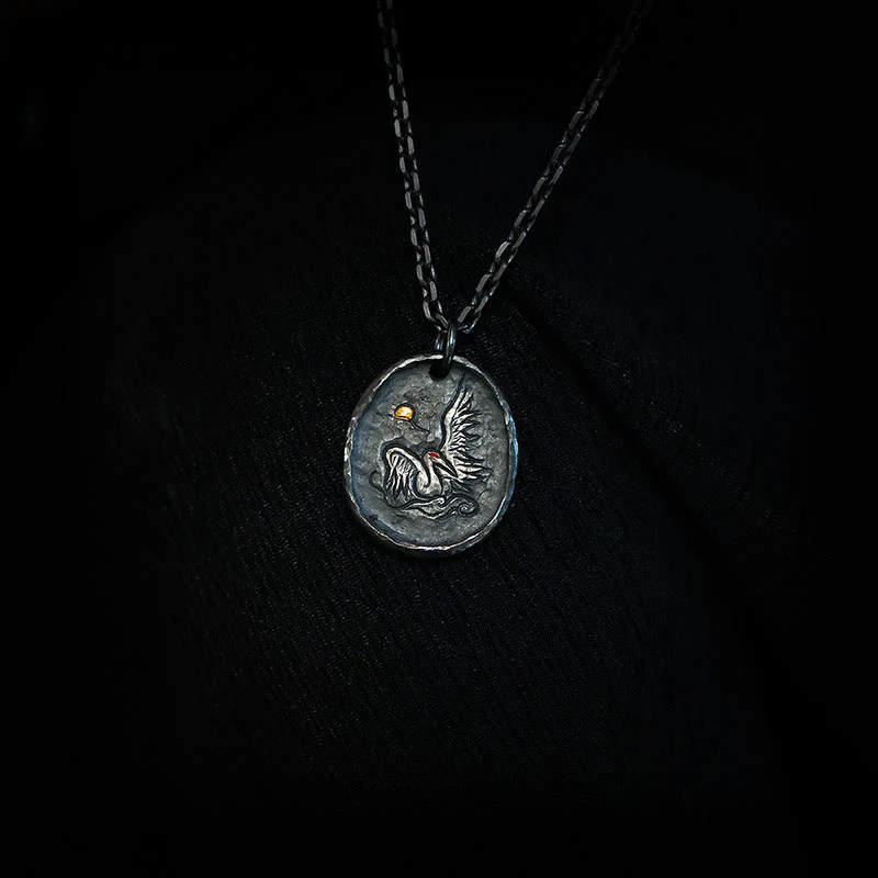 Buddha Stones 999 Srebro Sterlingowe 24k Złoto Żuraw Pomyślne Chmury Równowaga Naszyjnik Wisiorek - Image 6