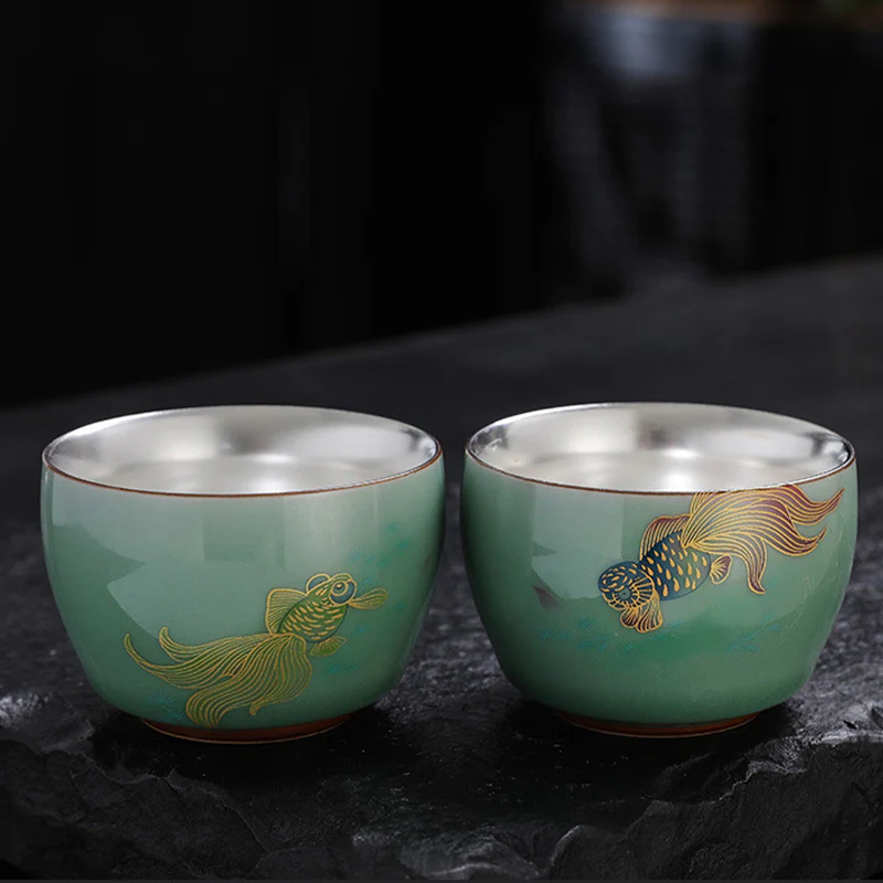 Buddha Stones Motyl Złota Rybka Lotos Ryba Koi Ceramiczna Filiżanka Kung Fu Filiżanka do Herbaty 120ml - Image 11
