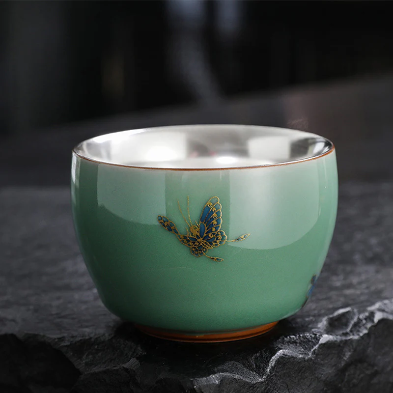 Buddha Stones Motyl Złota Rybka Lotos Ryba Koi Ceramiczna Filiżanka Kung Fu Filiżanka do Herbaty 120ml - Image 2