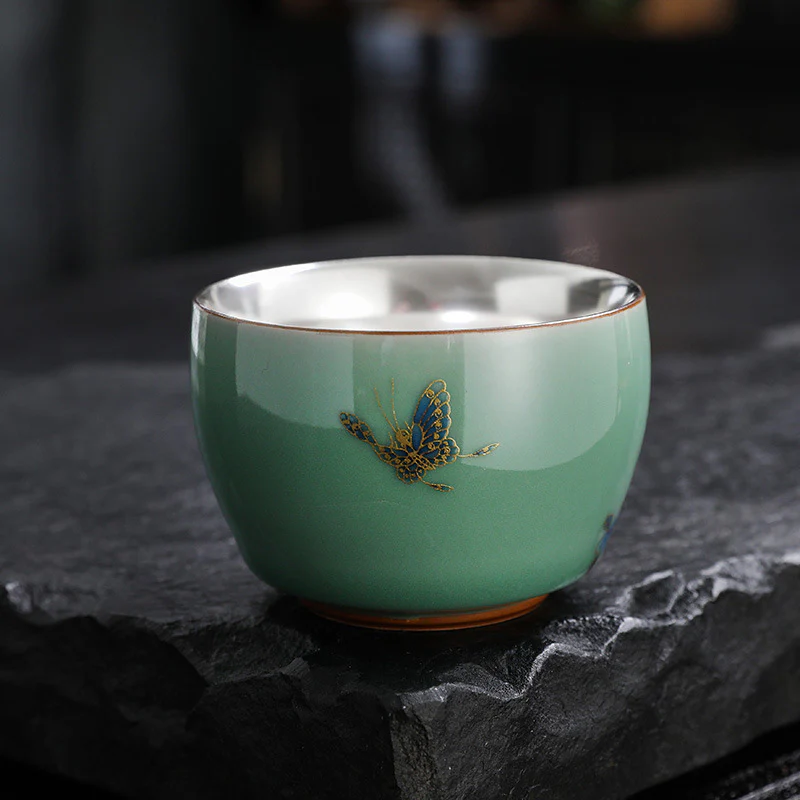 Buddha Stones Motyl Złota Rybka Lotos Ryba Koi Ceramiczna Filiżanka Kung Fu Filiżanka do Herbaty 120ml - Image 5