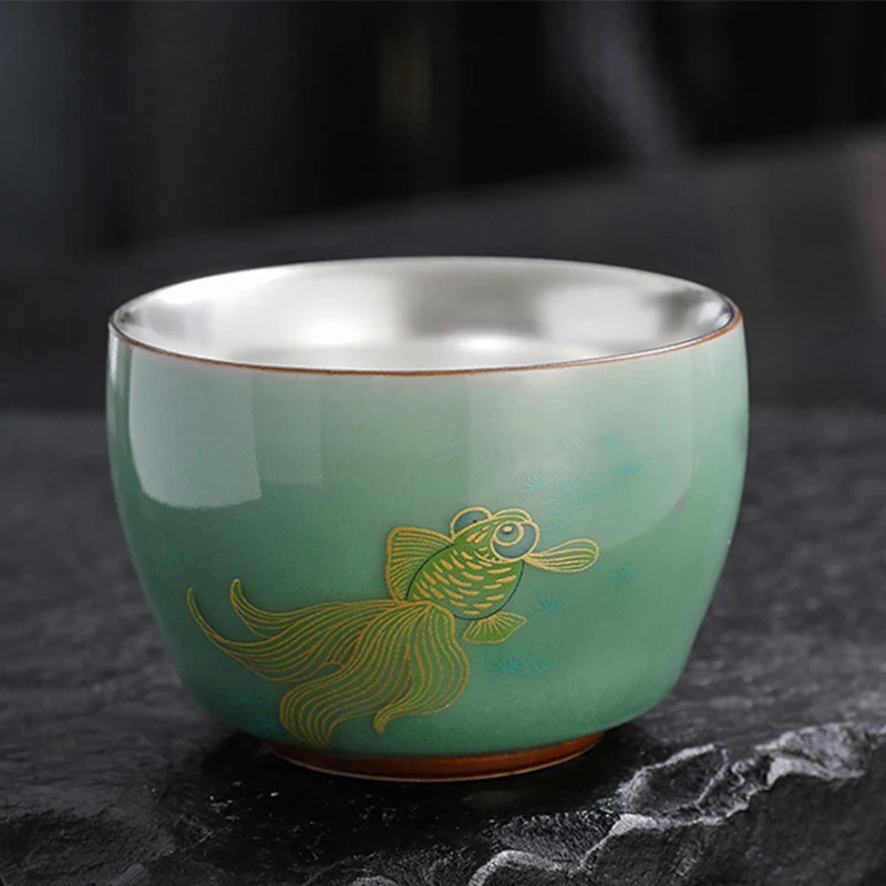 Buddha Stones Motyl Złota Rybka Lotos Ryba Koi Ceramiczna Filiżanka Kung Fu Filiżanka do Herbaty 120ml - Image 6