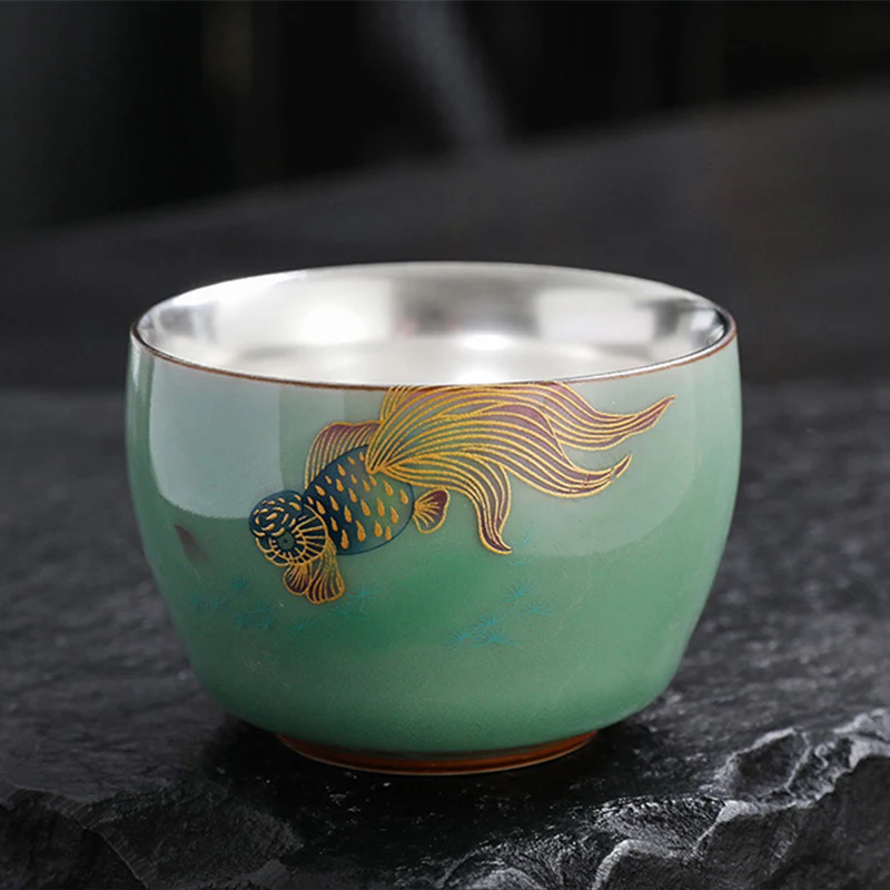Buddha Stones Motyl Złota Rybka Lotos Ryba Koi Ceramiczna Filiżanka Kung Fu Filiżanka do Herbaty 120ml - Image 8