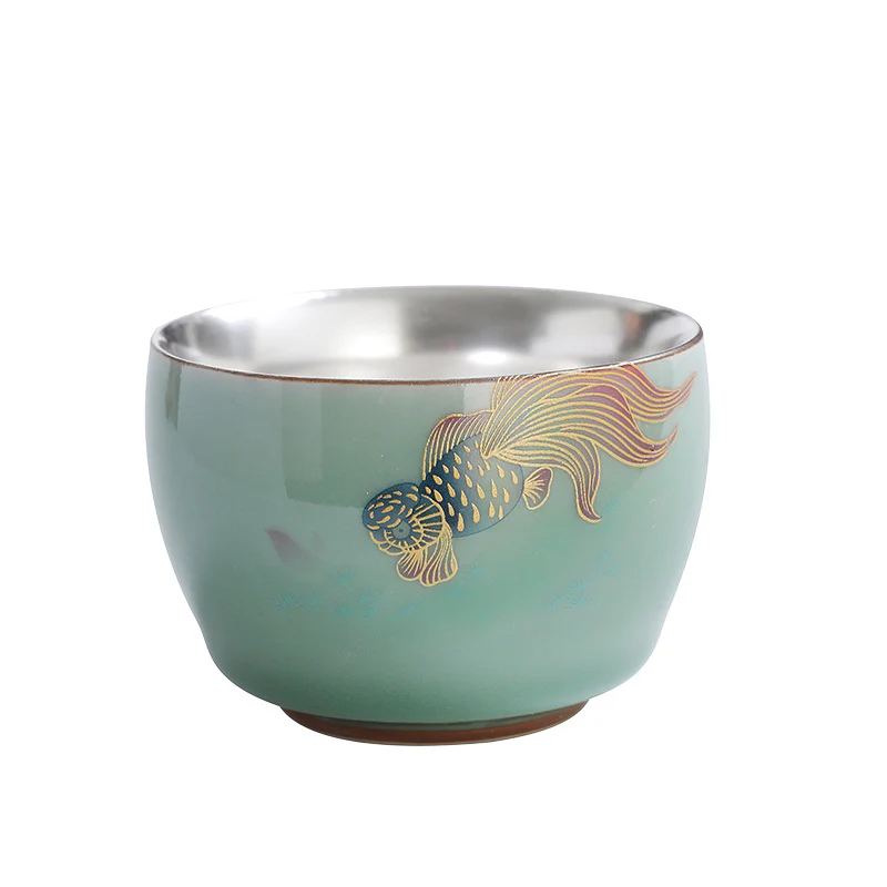Buddha Stones Motyl Złota Rybka Lotos Ryba Koi Ceramiczna Filiżanka Kung Fu Filiżanka do Herbaty 120ml - Image 9