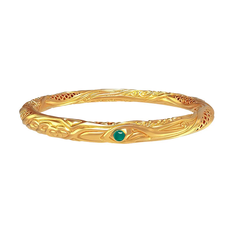 Buddha Stones 999 Srebro Sterlingowe Złoty Kwiat Pusty Wzór Błogosławieństwo Bransoletka Bangle - Image 10