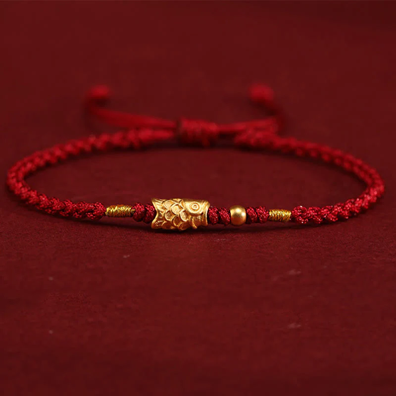 Buddha Stones 999 Złota Ochrona Szczęścia Koi Ryba Ręcznie Pleciona Bransoletka Sznurkowa - Image 4