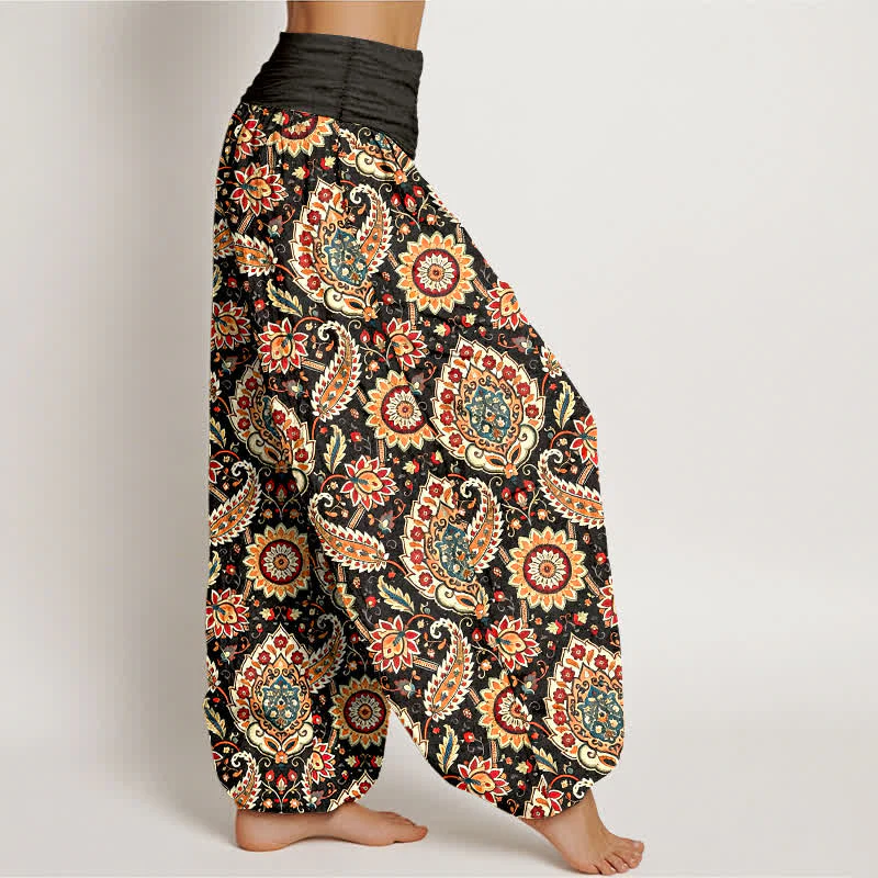 Buddha Stones Bawełniane spodnie damskie typu harem z elastycznym pasem i wzorem mandali w stylu paisley w stylu boho - Image 2