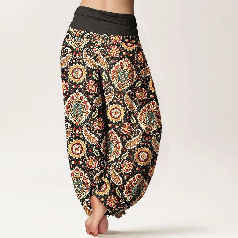 Buddha Stones Bawełniane spodnie damskie typu harem z elastycznym pasem i wzorem mandali w stylu paisley w stylu boho - Image 3