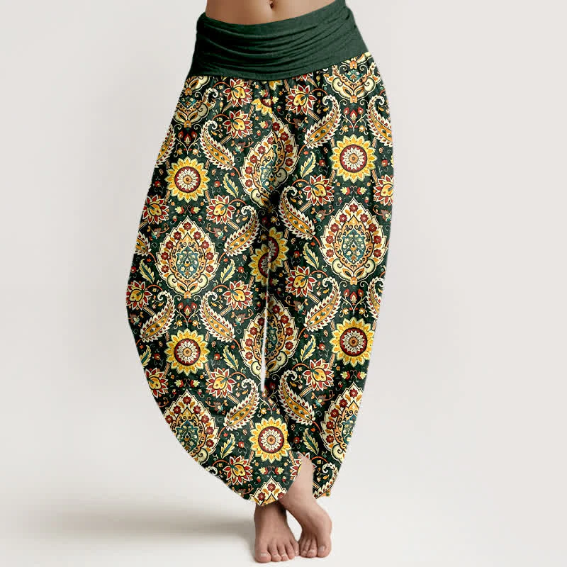 Buddha Stones Bawełniane spodnie damskie typu harem z elastycznym pasem i wzorem mandali w stylu paisley w stylu boho - Image 4