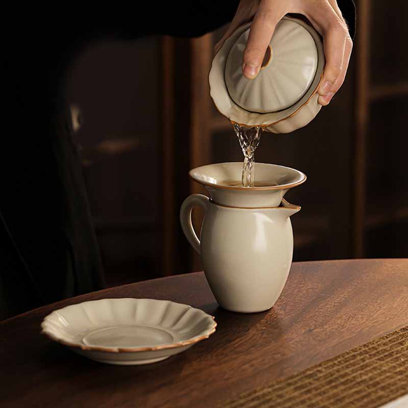 Buddha Stones Beżowy Śliwkowy Kwiat Kształt Brzoskwini Gałązka Ceramiczna Gaiwan Sancai Filiżanka Kung Fu Filiżanka Do Herbaty Z Pokrywką - Image 13