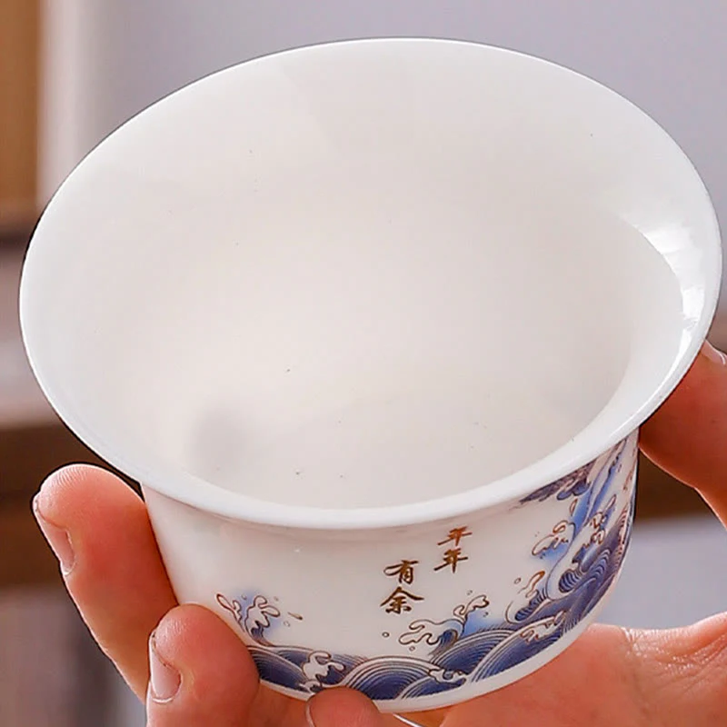 Buddha Stones Biała Porcelana Górski Krajobraz Wiejski Ceramiczny Gaiwan Filiżanka Kung Fu Filiżanka Do Herbaty I Spodek Z Pokrywką - Image 10