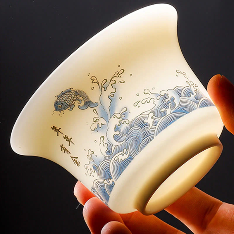 Buddha Stones Biała Porcelana Górski Krajobraz Wiejski Ceramiczny Gaiwan Filiżanka Kung Fu Filiżanka Do Herbaty I Spodek Z Pokrywką - Image 11
