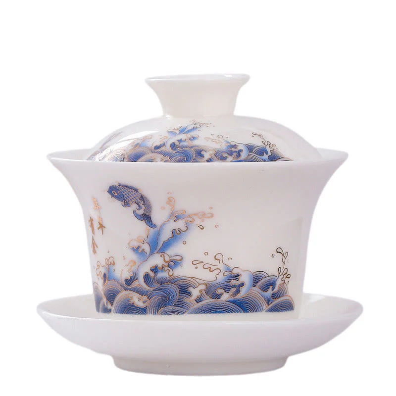 Buddha Stones Biała Porcelana Górski Krajobraz Wiejski Ceramiczny Gaiwan Filiżanka Kung Fu Filiżanka Do Herbaty I Spodek Z Pokrywką - Image 12