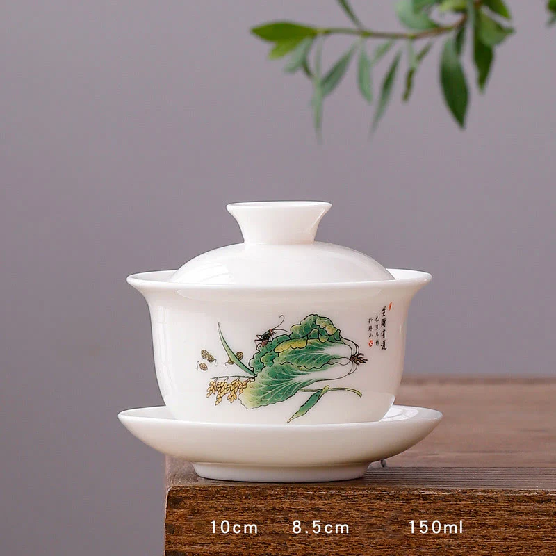 Buddha Stones Biała Porcelana Górski Krajobraz Wiejski Ceramiczny Gaiwan Filiżanka Kung Fu Filiżanka Do Herbaty I Spodek Z Pokrywką - Image 14