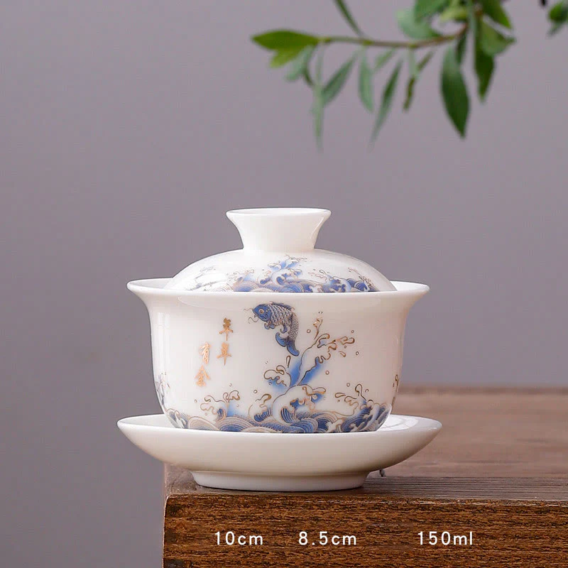 Buddha Stones Biała Porcelana Górski Krajobraz Wiejski Ceramiczny Gaiwan Filiżanka Kung Fu Filiżanka Do Herbaty I Spodek Z Pokrywką - Image 16