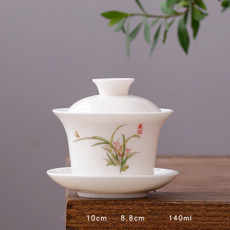 Buddha Stones Biała Porcelana Górski Krajobraz Wiejski Ceramiczny Gaiwan Filiżanka Kung Fu Filiżanka Do Herbaty I Spodek Z Pokrywką - Image 18