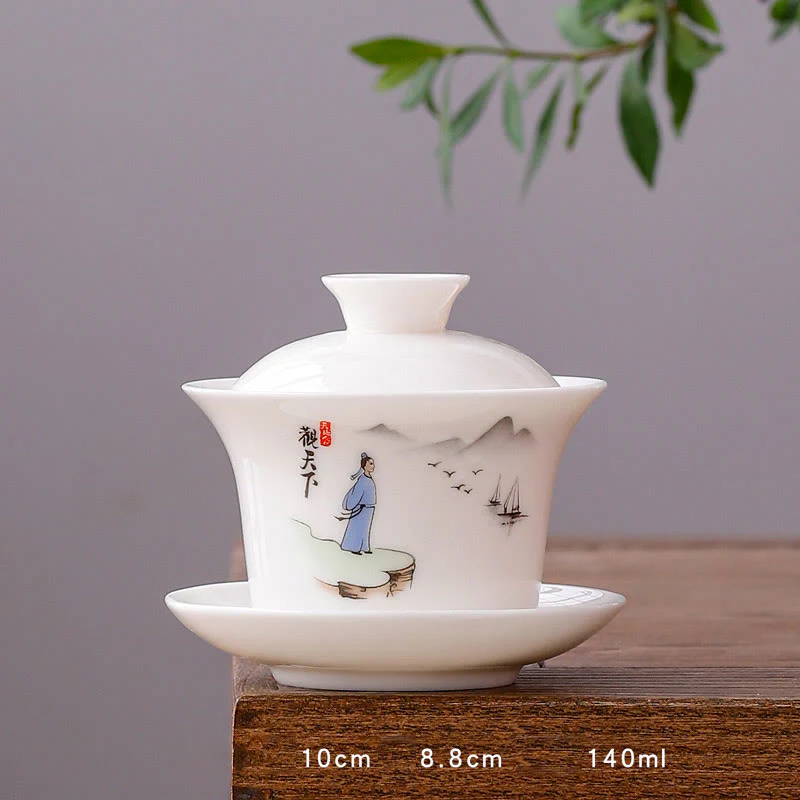 Buddha Stones Biała Porcelana Górski Krajobraz Wiejski Ceramiczny Gaiwan Filiżanka Kung Fu Filiżanka Do Herbaty I Spodek Z Pokrywką - Image 23
