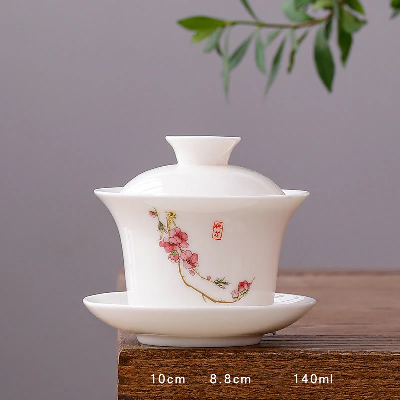 Buddha Stones Biała Porcelana Górski Krajobraz Wiejski Ceramiczny Gaiwan Filiżanka Kung Fu Filiżanka Do Herbaty I Spodek Z Pokrywką - Image 28