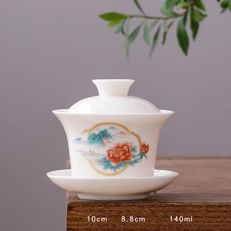 Buddha Stones Biała Porcelana Górski Krajobraz Wiejski Ceramiczny Gaiwan Filiżanka Kung Fu Filiżanka Do Herbaty I Spodek Z Pokrywką - Image 31