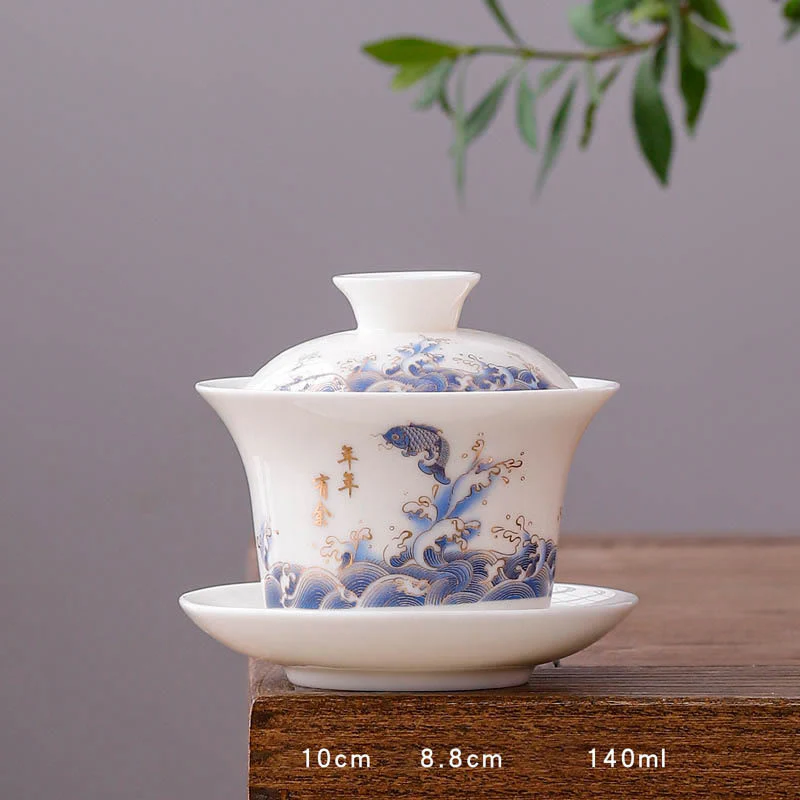 Buddha Stones Biała Porcelana Górski Krajobraz Wiejski Ceramiczny Gaiwan Filiżanka Kung Fu Filiżanka Do Herbaty I Spodek Z Pokrywką - Image 5