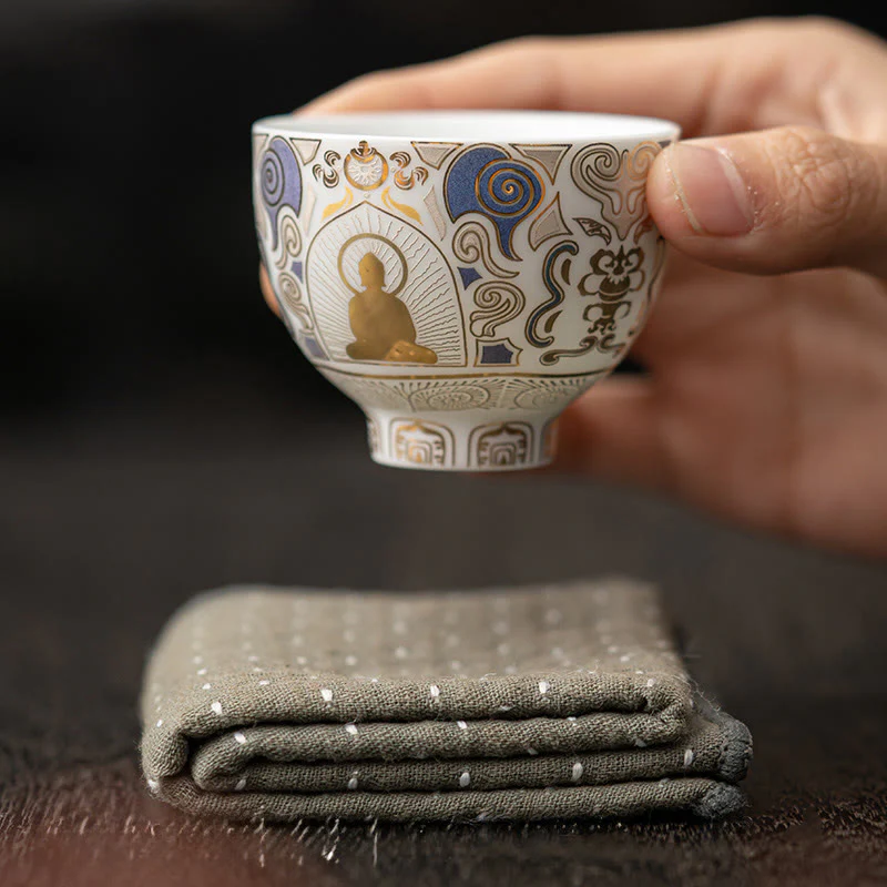Buddha Stones, biała Thangka Buddy, pomyślne chmury, filiżanka do herbaty Kung Fu - Image 7