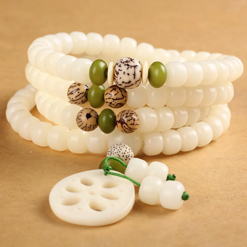 Buddha Stones Białe Nasiona Bodhi Mala 108 Koralików Bransoletka Szczęścia - Image 2