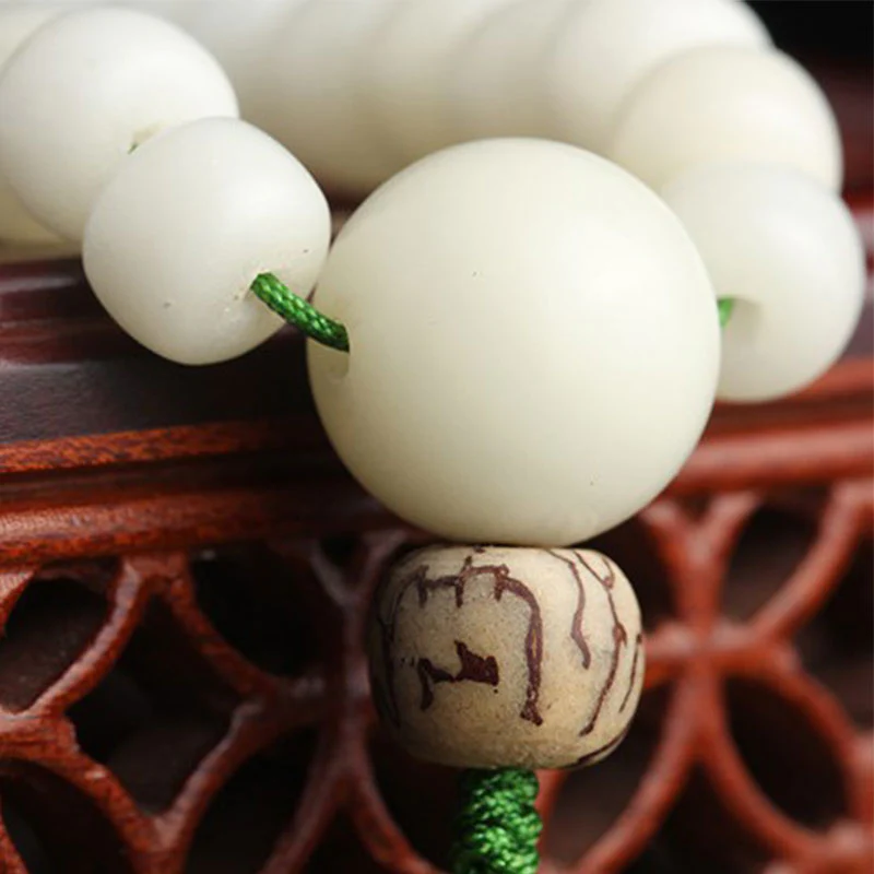 Buddha Stones Biały Jadeit Bodhi Lotus Mala Harmony Naszyjnik Bransoletka - Image 11