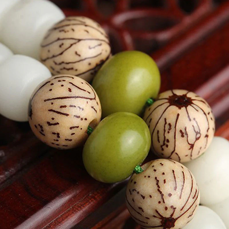 Buddha Stones Biały Jadeit Bodhi Lotus Mala Harmony Naszyjnik Bransoletka - Image 12