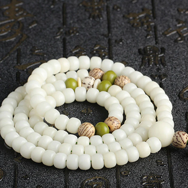 Buddha Stones Biały Jadeit Bodhi Lotus Mala Harmony Naszyjnik Bransoletka - Image 14